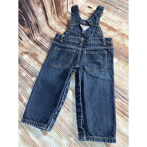 Osh Kosh B’gosh Girls Size 12 Months Jean Bib Denim Overalls Vestbak Pants Heart - Picture 3 of 5